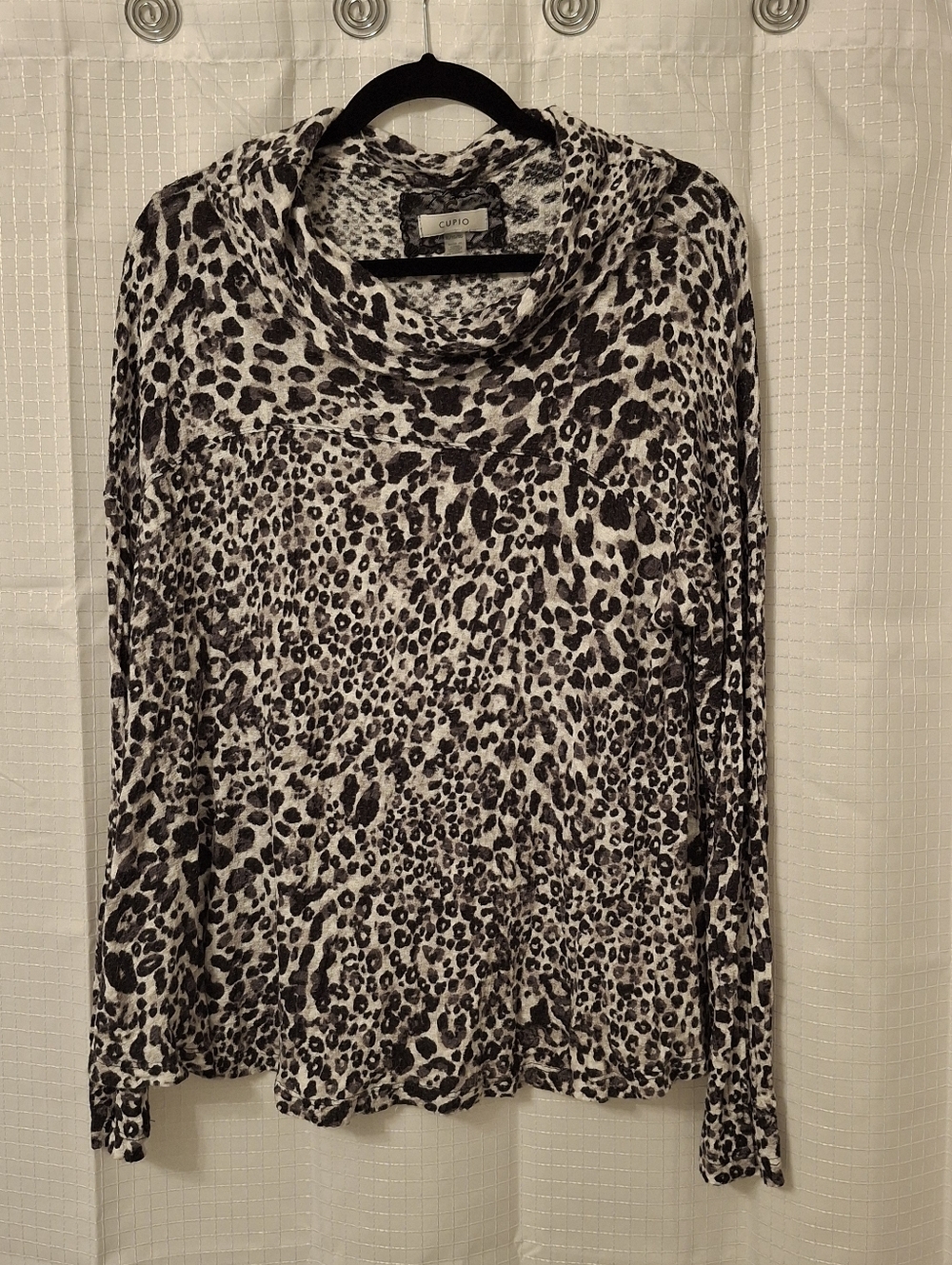 Cupio Black & White Leopard Print Cowl Neck Long Sleeve Top